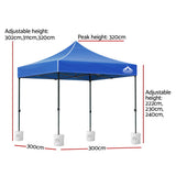 Instahut Gazebo Pop Up 3x3m w/Base Podx4 Marquee Folding Outdoor Wedding Camping Tent Shade Canopy Blue