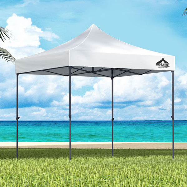 Instahut Gazebo Pop Up 3x3m w/Base Podx4 Marquee Folding Outdoor Wedding Camping Tent Shade Canopy White