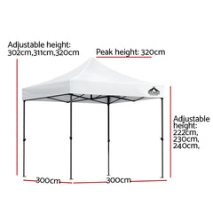 Instahut Gazebo Pop Up 3x3m w/Base Podx4 Marquee Folding Outdoor Wedding Camping Tent Shade Canopy White