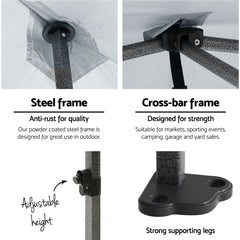 Instahut Gazebo Pop Up 3x3m w/Base Podx4 Marquee Folding Outdoor Wedding Camping Tent Shade Canopy White