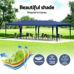 Instahut Gazebo 3x9m Wedding Party Marquee Tent Outdoor Event Camping Shade Blue