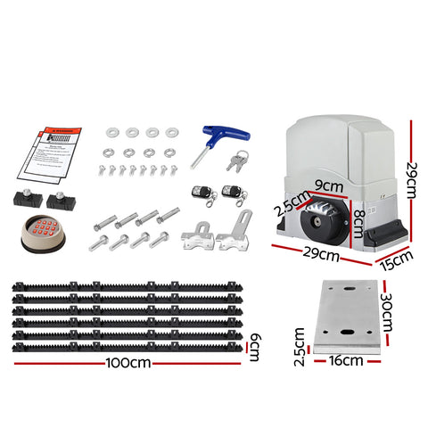 LockMaster Electric Sliding Gate Opener 1200KG Auto Keypad Hardware Remote 6M
