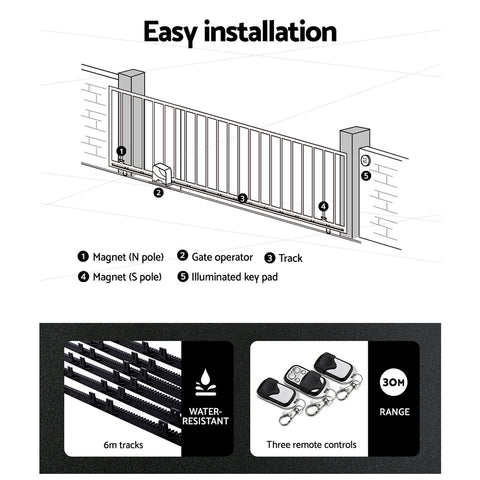 LockMaster Automatic Sliding Gate Opener Kit 10W Solar 6M 600KG