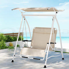 Gardeon Outdoor Swing Chair Garden Lounger Furniture Canopy 2 Seater Beige