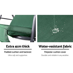 Gardeon Outdoor Swing Chair Garden Chair Bench Furniture Canopy 3 Seater Green