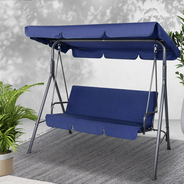 Gardeon Outdoor Swing Chair Garden Bench Furniture Canopy 3 Seater Navy