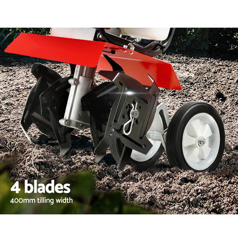 Giantz 63CC Tiller Garden Cultivator Rototiller 4 Blades Soil Plower Rotary Hoe