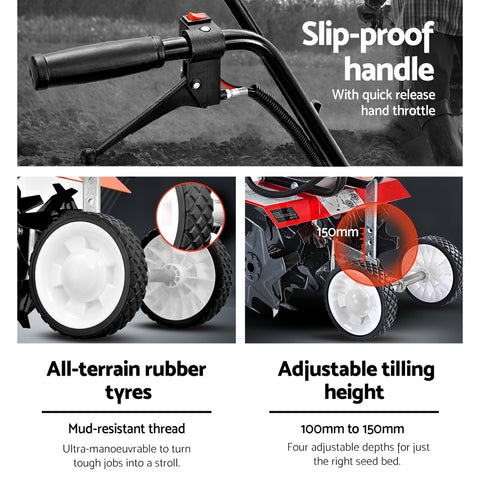 Giantz 65CC Tiller Rototiller Garden Cultivator 6 Blades Soil Power Rotary Hoe