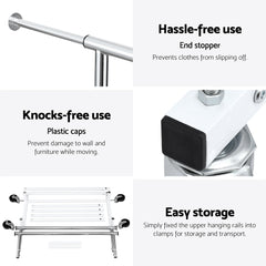 Artiss Clothes Rack Double Rod Airer Rail Coat Stand Adjustable Hanger