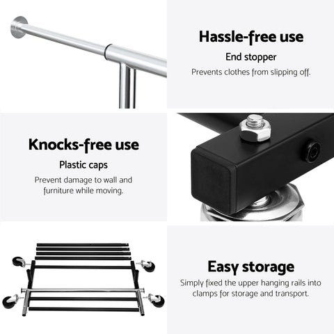 Artiss Clothes Rack Double Rod Airer Rail Coat Stand Adjustable Hanger