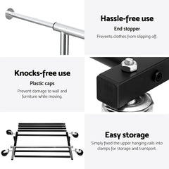 Artiss Clothes Rack Double Rod Airer Rail Coat Stand Adjustable Hanger