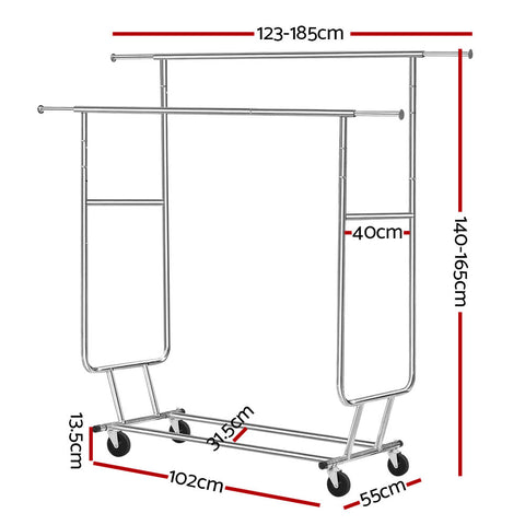 Artiss Clothes Rack Airer Double Rail Coat Stand Adjustable Hanger