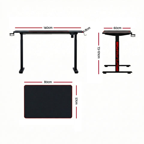 Artiss Electric Gaming Desk RGB Sit Stand Height Adjustable Table Black