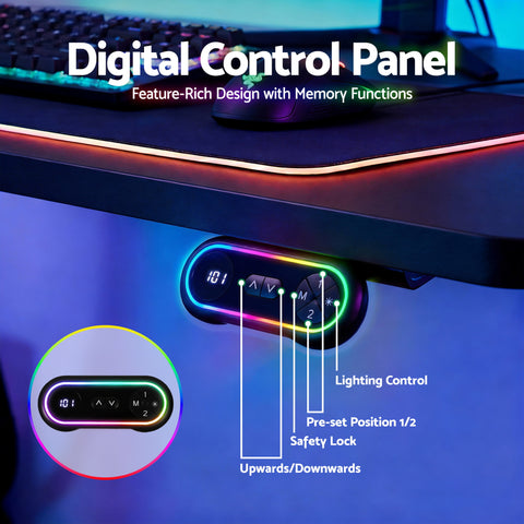 Artiss Electric Gaming Desk RGB Sit Stand Height Adjustable Table Black