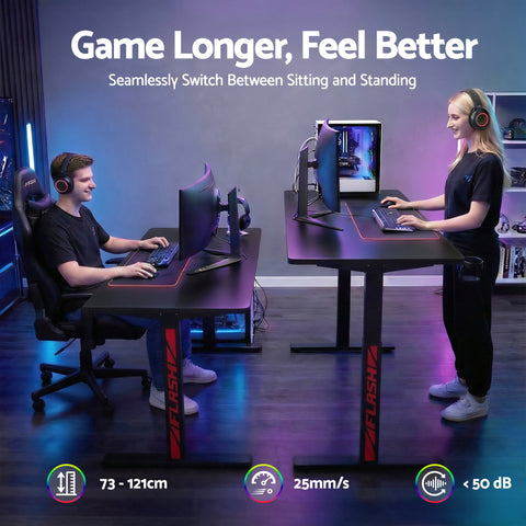 Artiss Electric Gaming Desk RGB Sit Stand Height Adjustable Table Black