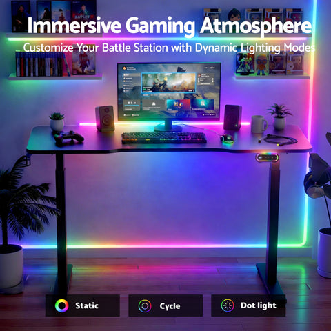 Artiss Electric Gaming Desk RGB Sit Stand Height Adjustable Table Black