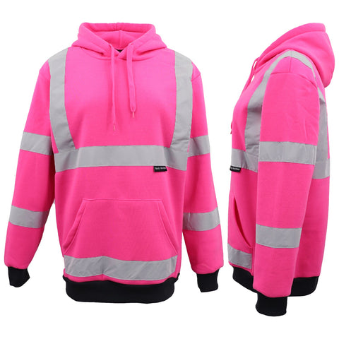 HI VIS Hooded Safety Jumper Hoodie Sweatshirt Tradie Workwear Fleece Jacket Coat, Fluro Pink, 3XL NT Deals