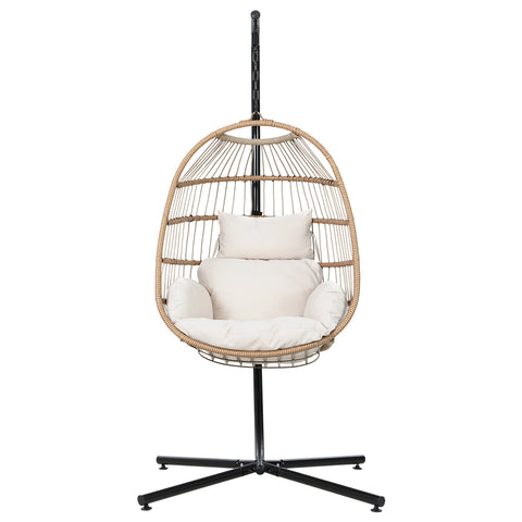 Gardeon Outdoor Egg Swing Chair Wicker Rope Furniture Pod Stand Foldable Yellow