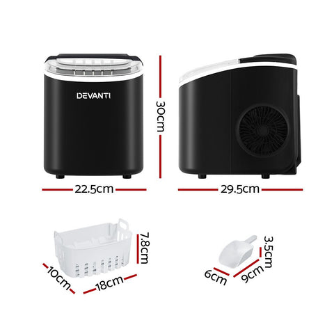 Devanti 12kg Ice Maker Machine w/Self Cleaning Black
