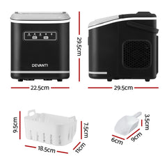 Devanti Ice Maker Machine Portable 12kg Countertop w/Self Cleaning 1.3L Black