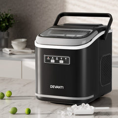 Devanti Ice Maker Machine Portable 12kg Countertop w/Self Cleaning 1.3L Black