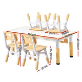 Keezi Kids Table and 4 Chairs Set Height Adjustable Toddler Desk and Chair Set for Ages 3-8, Children Activity Table with Graffiti Desktop for Learning Drawing Playing, Yellow