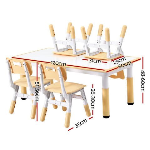 Keezi Kids Table and 4 Chairs Set Height Adjustable Toddler Desk and Chair Set for Ages 3-8, Children Activity Table with Graffiti Desktop for Learning Drawing Playing, Yellow