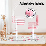Keezi Kids Table and Chair Set Adjustable Study Desk w/ LED Lamp Reading Pink