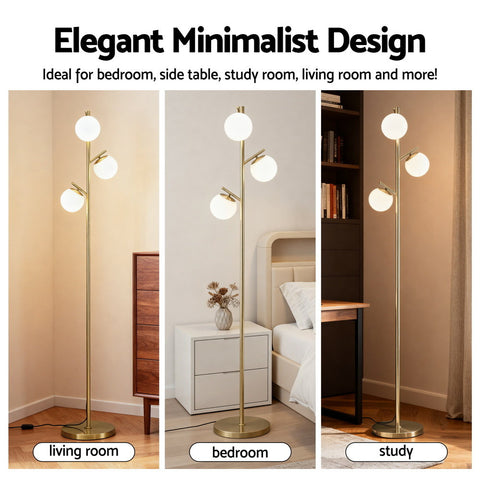 Artiss 3-Light Tree Floor Lamp 165cm Tall Standing Light with Sphere Glass Shades for Modern Homes