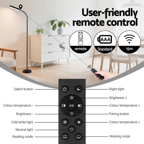 Artiss LED Floor Lamp with Remote Control & 4 Color Temperature Reading Living Room Bedroom Office