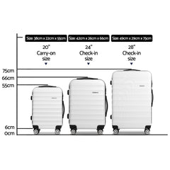 Wanderlite 3Set 20-24-28 Inch Luggage with TSA Lock Spinner Travel Suitcase Carry On Hard Shell Luggage Case White