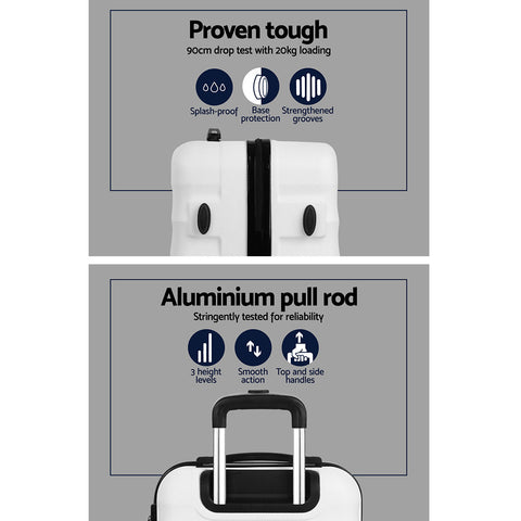 Wanderlite 3Set 20-24-28 Inch Luggage with TSA Lock Spinner Travel Suitcase Carry On Hard Shell Luggage Case White