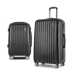 Wanderlite 20in 28in Luggage 2Set with Zipper Lock Carry On Hard Shell Travel Suitcase Luggage Case Black