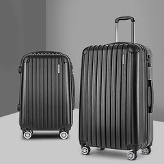 Wanderlite 20in 28in Luggage 2Set with Zipper Lock Carry On Hard Shell Travel Suitcase Luggage Case Black