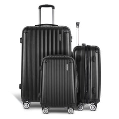 Wanderlite 3 Set Luggage 20-24-28 Inch with Zipper Lock Carry On Hard Shell Travel Suitcase Luggage Case Black