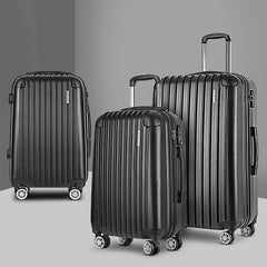 Wanderlite 3 Set Luggage 20-24-28 Inch with Zipper Lock Carry On Hard Shell Travel Suitcase Luggage Case Black