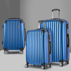 Wanderlite 3 Set Luggage 20-24-28 Inch with Zipper Lock Carry On Hard Shell Travel Suitcase Luggage Case Blue