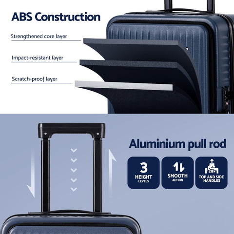 Wanderlite 20" Luggage Suitcase Front Pocket Travel Carry On Dual TSA Navy