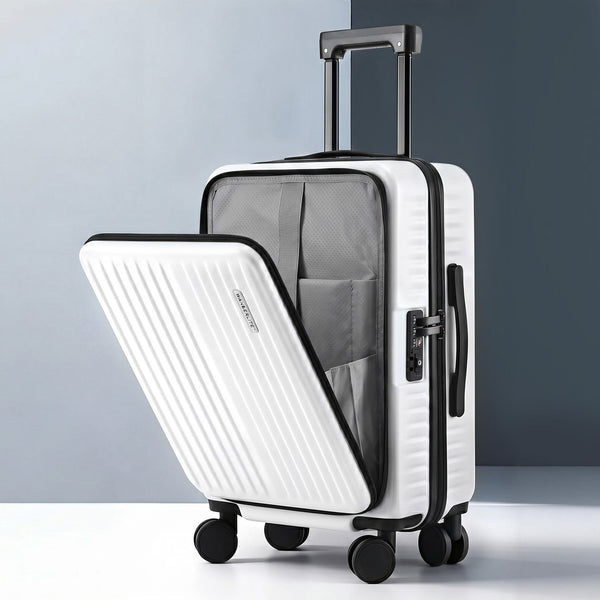 Wanderlite 20" Luggage Suitcase Front Pocket Travel Carry On Dual TSA White