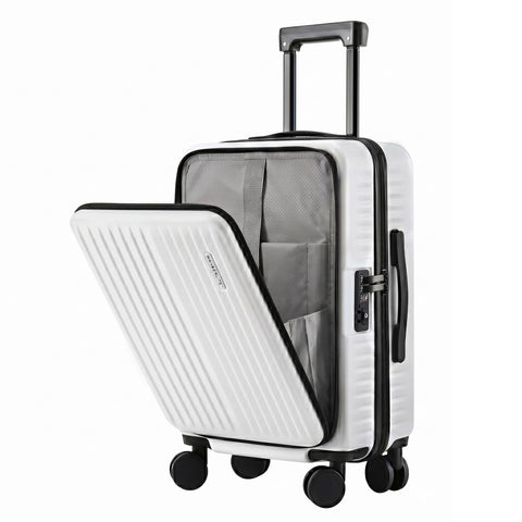 Wanderlite 20" Luggage Suitcase Front Pocket Travel Carry On Dual TSA White
