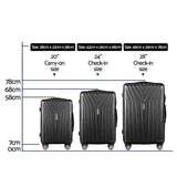 Wanderlite 3 Set Luggage 20-24-28 Inch Suitcase with TSA Lock Carry On Hard Shell Travel Luggage Organiser Case Black