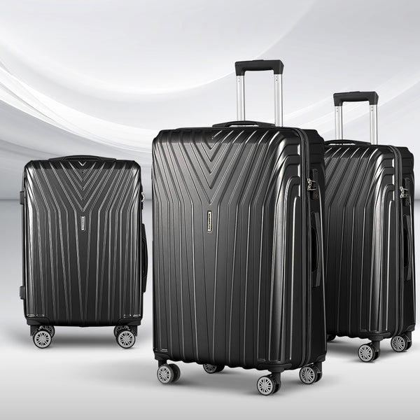 Wanderlite 3 Set Luggage 20-24-28 Inch Suitcase with TSA Lock Carry On Hard Shell Travel Luggage Organiser Case Black