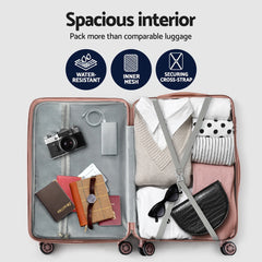 Wanderlite 3 Set Luggage 20-24-28 Inch Suitcase with TSA Lock Carry On Hard Shell Travel Luggage Organiser Case Pink