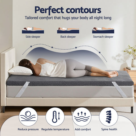 Giselle 8cm Memory Foam Mattress Topper Gel Dual Layer Foam Bamboo Single