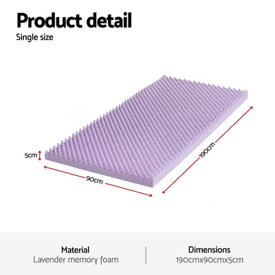 Giselle 5cm Memory Foam Mattress Topper Lavender Infused Egg Crate Pad Mat Single
