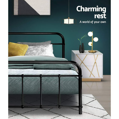 Artiss Bed Frame Metal Bed Frame LEO - Queen (Black)