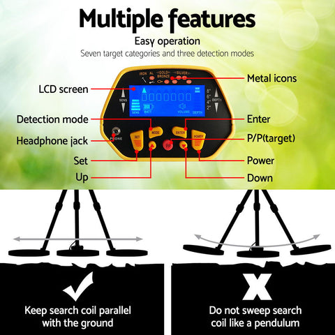 Metal Detector 180MM Deep Sensitive Water Resistant Pinpointer Treasure Hunter Yellow