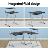 Artiss Computer Desk L-Shape Keyboard Tray Shelf Black