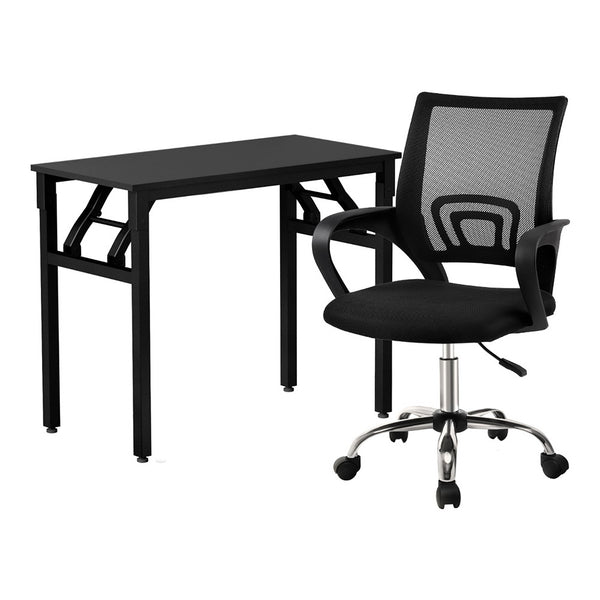 Artiss Computer Desk Mesh Office Chair Set Foldable Home Study Table Black
