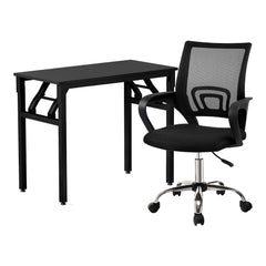 Artiss Computer Desk Mesh Office Chair Set Foldable Home Study Table Black